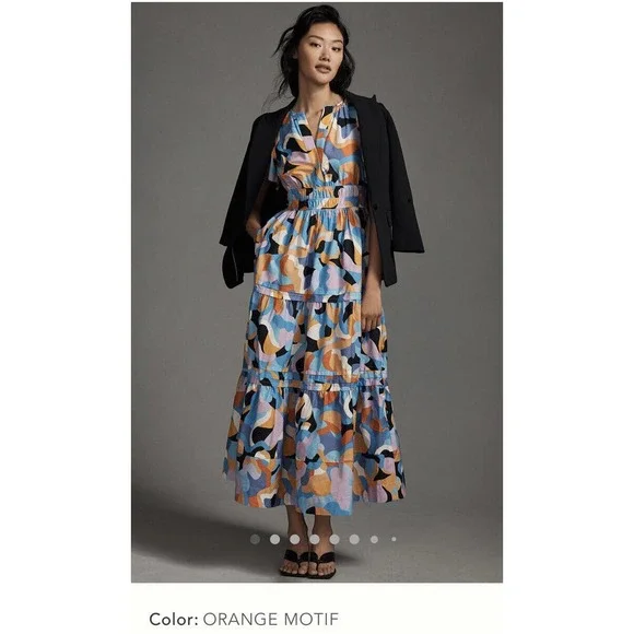 Anthropologie The Somerset Maxi Dress XXS NEW Orange Motif Printed - Picture 1 of 5